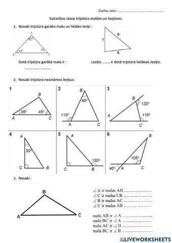 Sakarības starp trijstūra malām un leņķiem