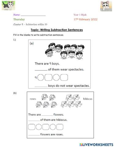 Writing subtraction sentences