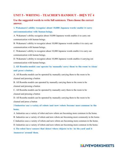Unit 5- Writing - Teacher's handout - Điện Tử 4