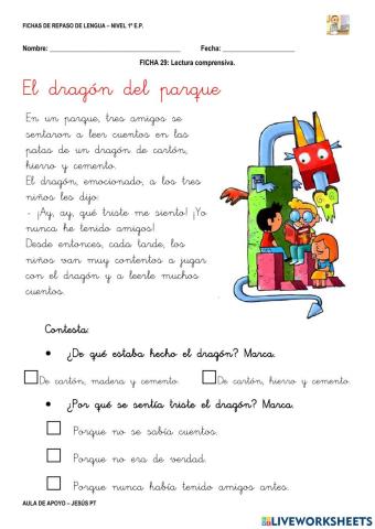 Ficha Lengua 29-1EP-Lectura comprensiva