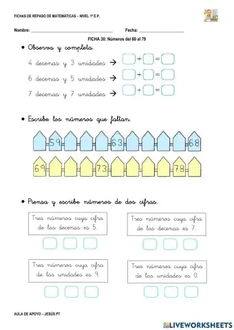 Ficha Matemáticas 30-1EP-Números 60-79