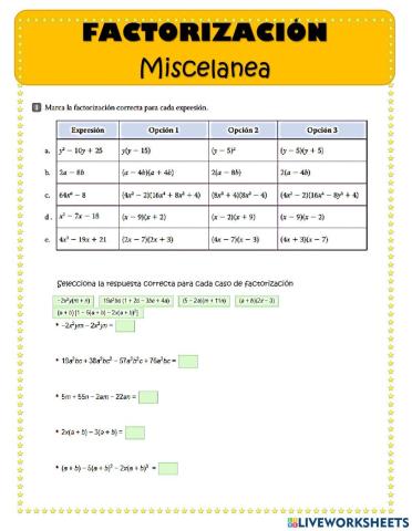 Factorización miscelánea