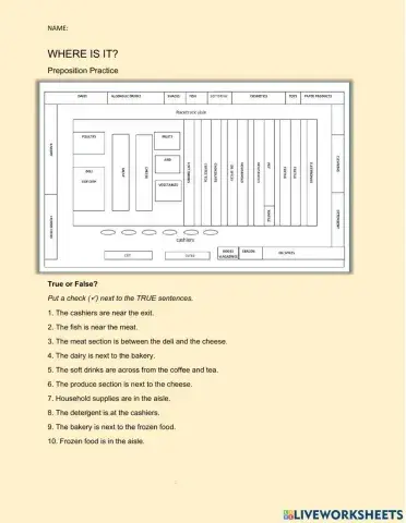 In the Grocery Store - Preposition Practice