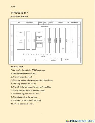 In the Grocery Store - Preposition Practice