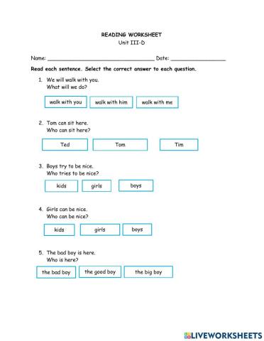 Reading unit iii-d