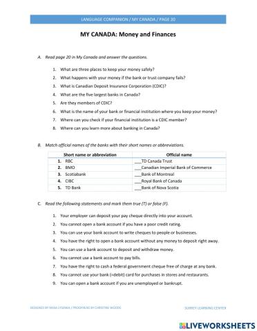 Language Companion Worksheet - Money and Finances