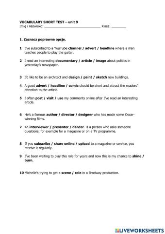 Vocabulary short test - cz. 2