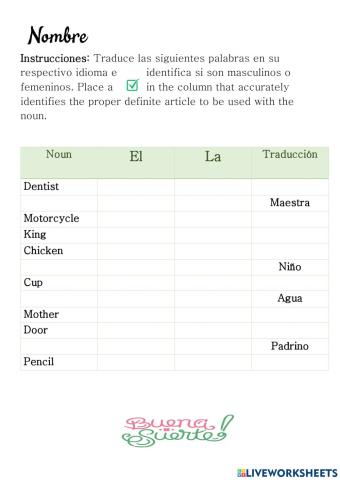 Gender Identification in nouns