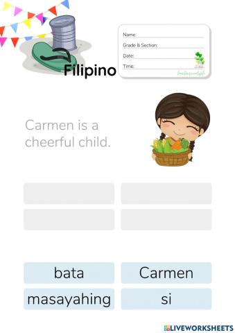 Pagbuo ng Simpleng Pangungusap - HuntersWoodsPH.com Worksheet