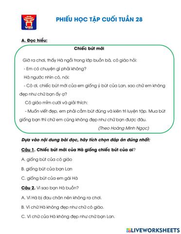 Bài tập cuối tuần 28 - TV