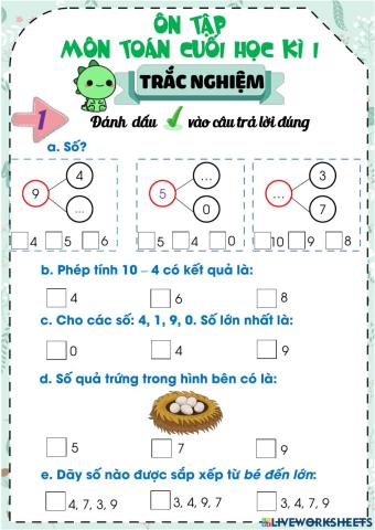 Phiếu ôn Toán cuối học kì I