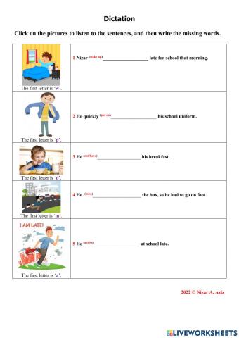 Dictation- the past form of the verbs