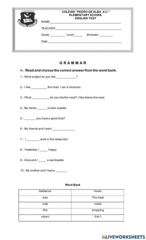 4th grade exam