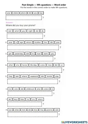 Past Simple — Wh-questions — Word order