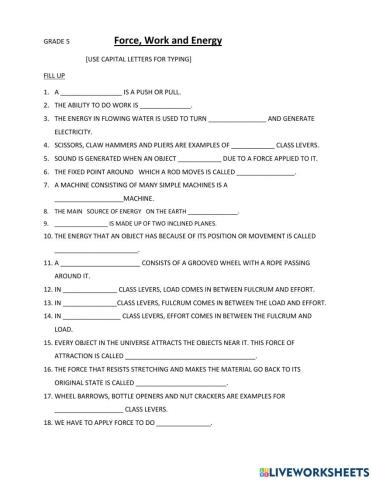 Force, work and energy