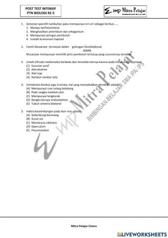 Post test intensif ptn biologi 5