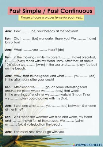 Past Simple or Past Continuous - A2