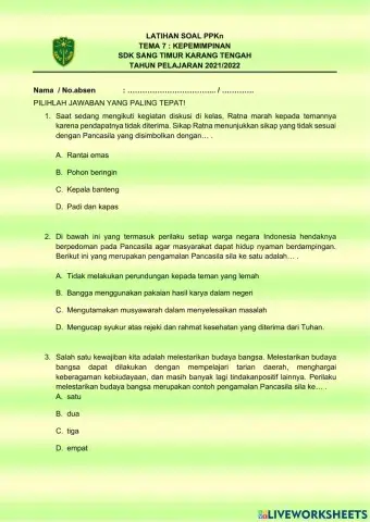 LATIHAN SOAL PPKn KELAS 6