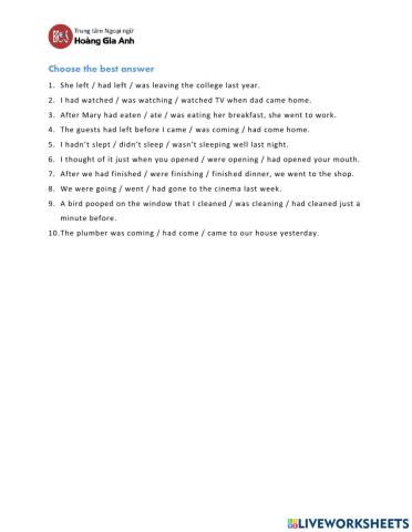 Exerice lesson 11 - past tenses