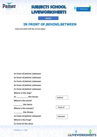 In front of,behind,between