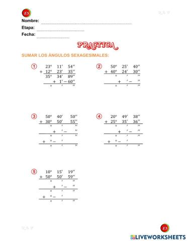Suma de ángulos sexagesimales