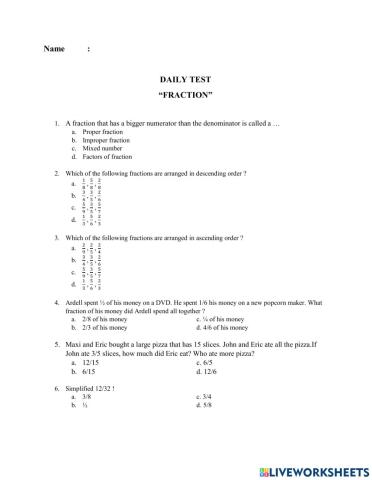 Fraction daily test 2