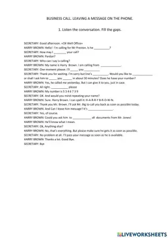 Business call. leaving a message on the phone.