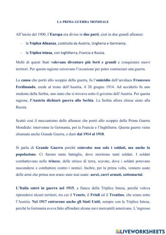 La Prima Guerra Mondiale