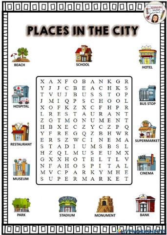 Places in the city wordsearch