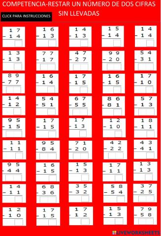 Restar un número de dos cifras, sin llevadas