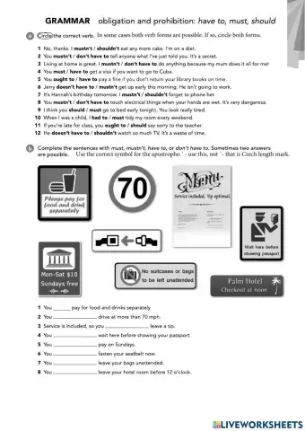 Modal verbs - have to, must, mustn't, should, ought to