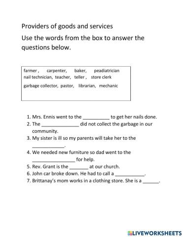 Providers of Goods and Services