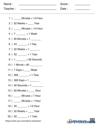 Conversion of units of Time