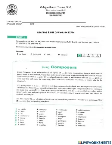 3rd term Reading and Use of English exam