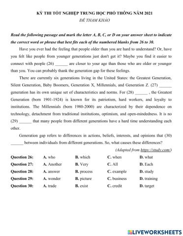 TỐT NGHIỆP THPT 2021 - Reading - Đề tham khảo 2