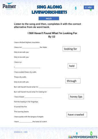 SAL-SEM 6-5º.año-ING-I BIM-I STILL HAVEN'T FOUND WHAT I'M LOOKING FOR