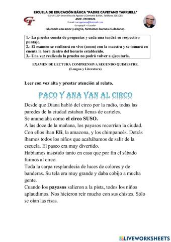 Examen de lectura SEGUNDO QUIMESTRE 2021