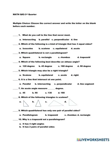 Quadrilaterals and triangles
