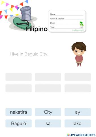 Pagbuo ng Pangungusap sa Filipino - HuntersWoodsPH.com Worksheet