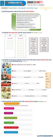 Grade 8 English UNIT 7 Present Perfect - How long for since been gone