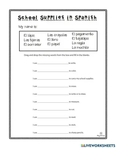 School Supplies in Spanish
