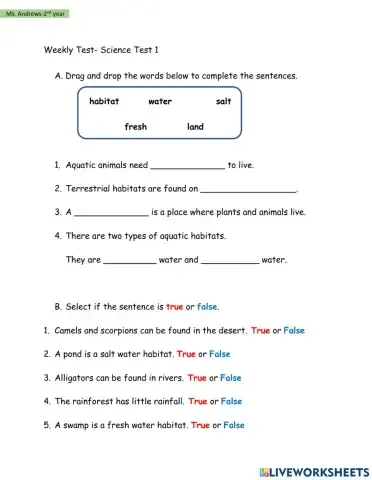 Term 2- Science Weekly Test 1