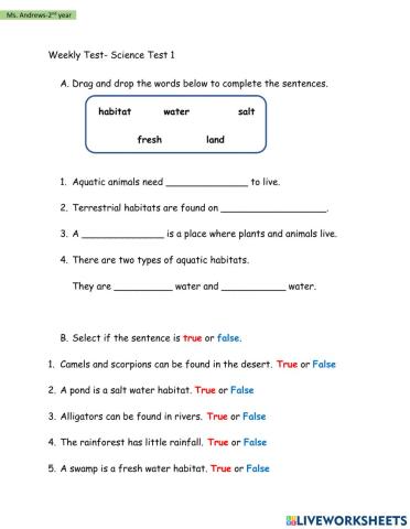 Term 2- Science Weekly Test 1