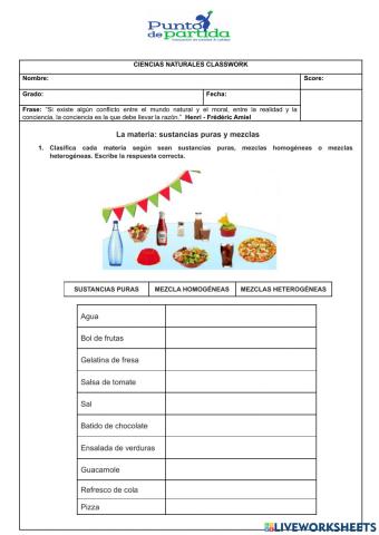 La materia: sustancias puras y mezclas