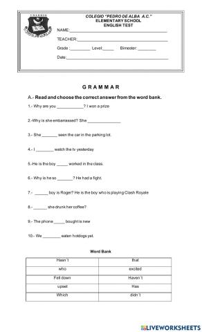 5th Grade Exam