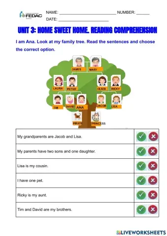 My family. reading comprehension