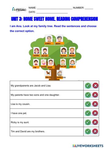 My family. reading comprehension