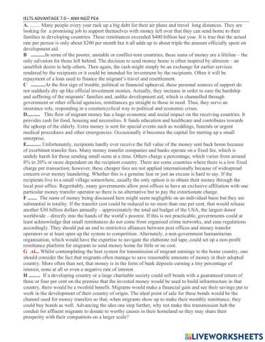 Money back home ielts