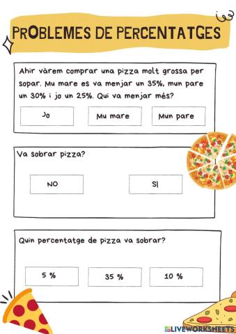 Problema percentatge pizza