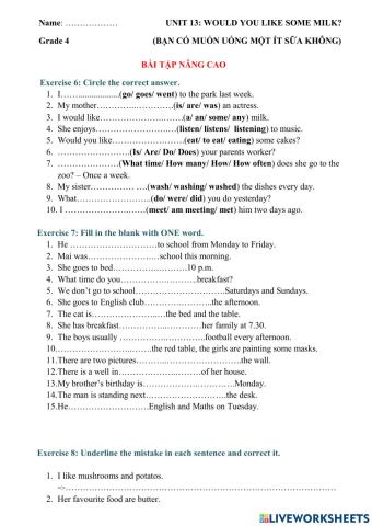 Unit 13 E4 BÀI TẬP NÂNG CAO